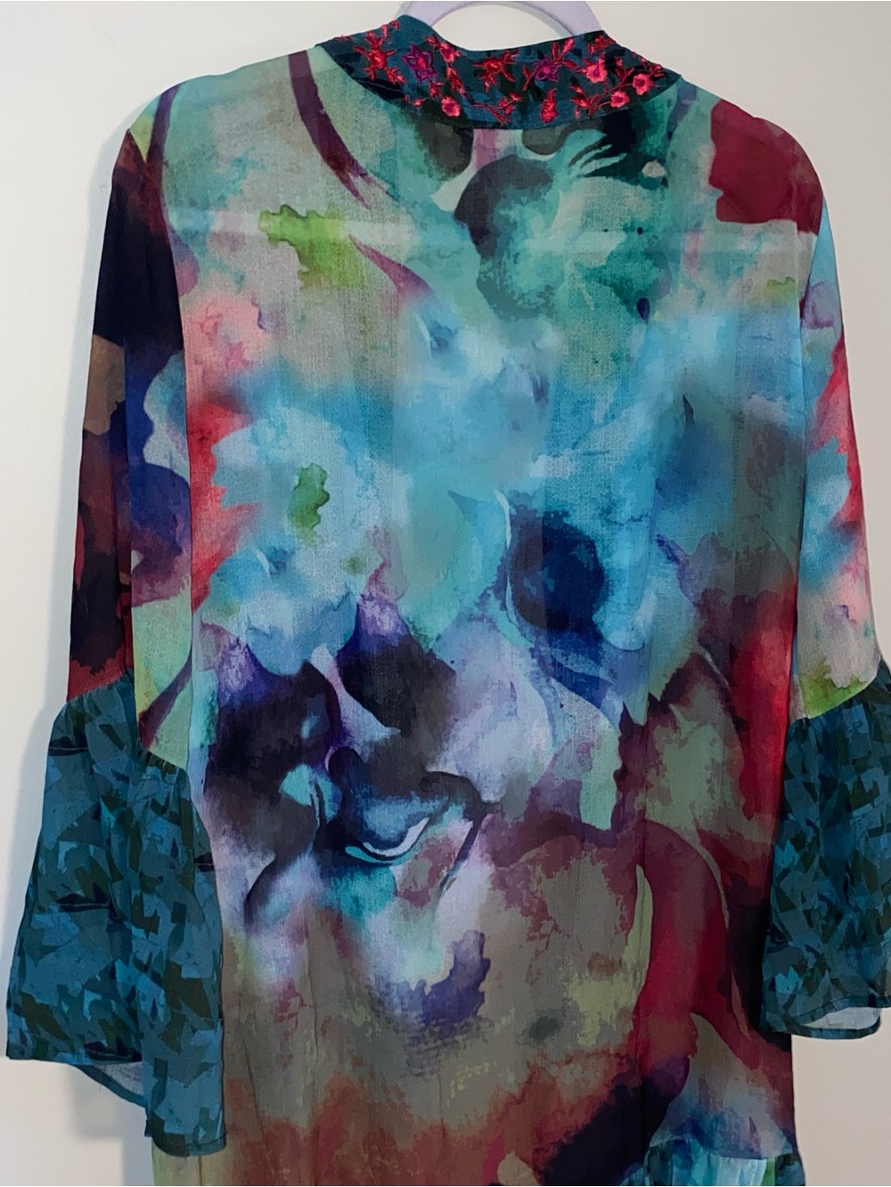 Soft Surroundings Embroidered Duster Cardigan XL Lagenlook Whimsigoth Boho Indie - Picture 10 of 13